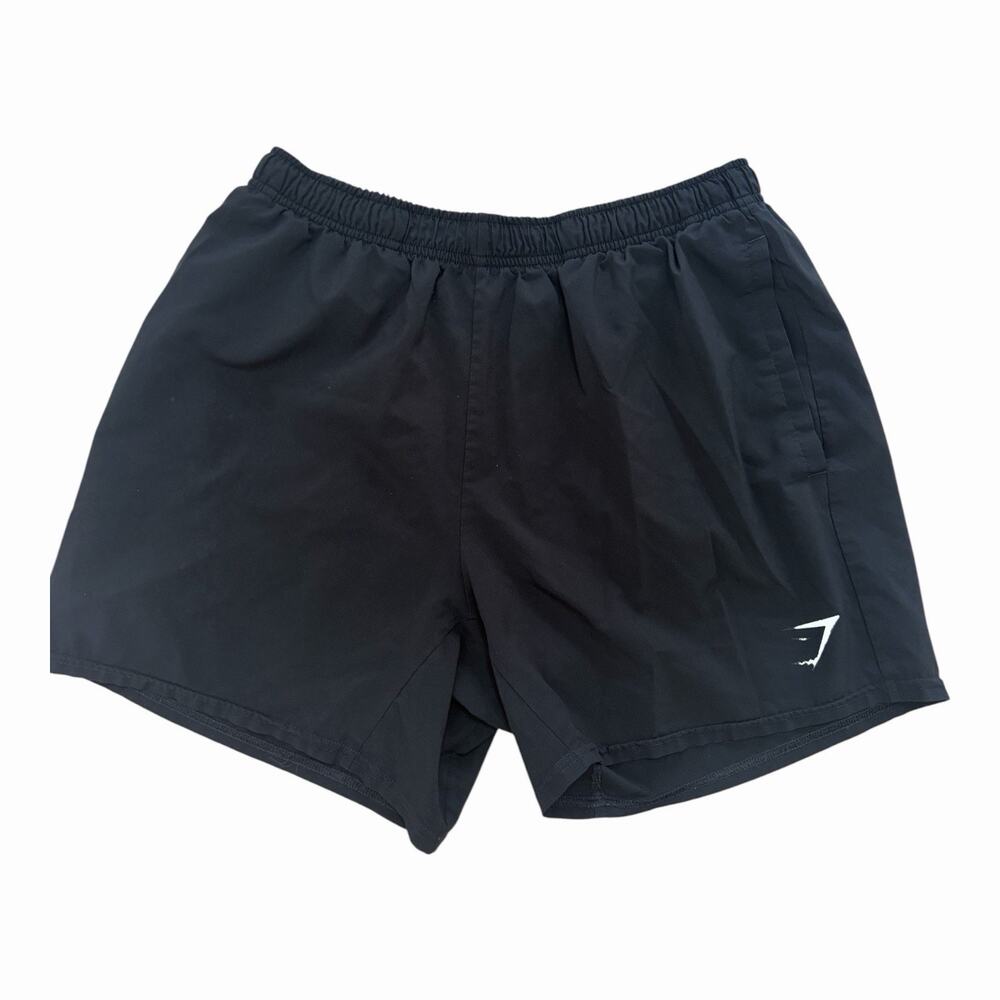 Gymshark Mens Medium Black Running Shorts 5 Inch Zip Pockets Drawstring